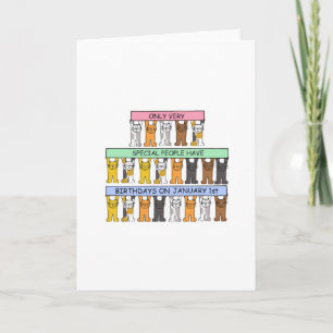 1. Januar Niedlicher Cartoon Katzen Karte