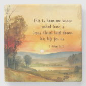 1 Johannes 3:16 Jesus legte sein Leben für uns Bib Steinuntersetzer (Vorderseite)