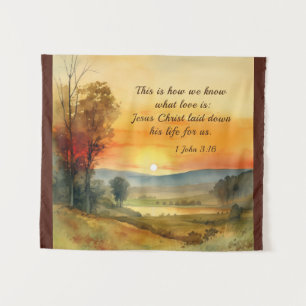 1 Johannes 3:16 Jesus legte sein Leben für uns Bib Wandteppich