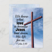 1 Johannes 3:1 Jesus Christus legte sein Leben für Postkarte (Vorne/Hinten)