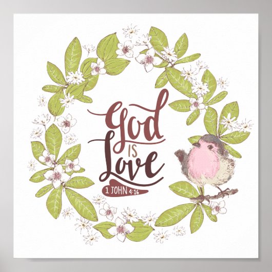 1 Johannes 4:16 Gott ist Liebe Blumenreath mit Vog Poster (Vorne)
