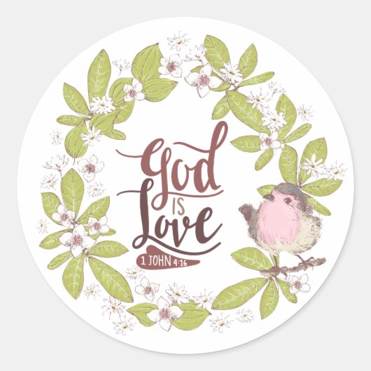 1 Johannes 4:16 Gott ist Liebe Blumenreath Niedlic Runder Aufkleber (Vorderseite)
