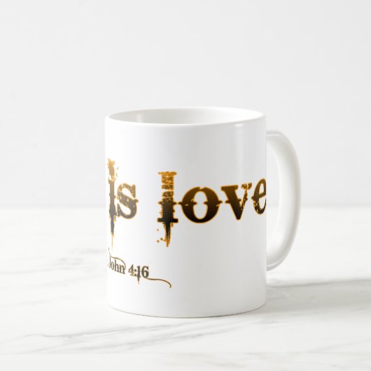 1 Johannes 4:16 "Gott ist Liebe." Tasse (VorderseiteRechts)