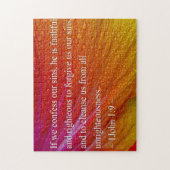 1 John-1:9 auf buntem Hibiskus Puzzle (Vertikal)