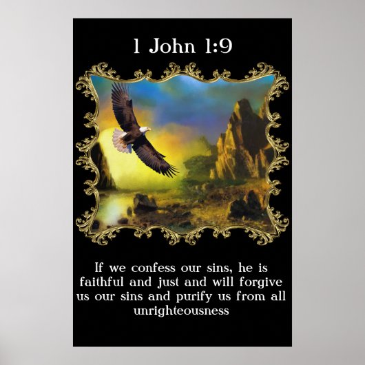 1 John 1:9 Ein Adler fliegt über die Landschaft. Poster (Vorne)