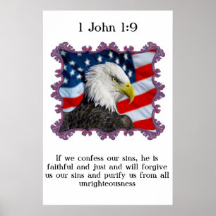 1 John 1:9 mit einem Adler vor der amerikanischen  Poster