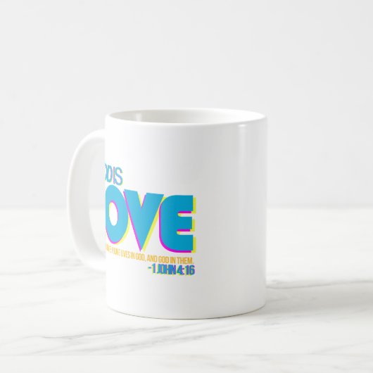 1 John-4:16 Kaffee-Tasse Kaffeetasse (Vorderseite Links)