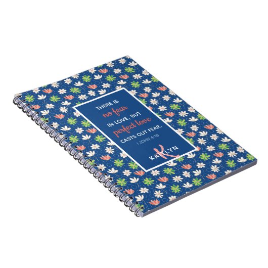 1 John 4:18 Blue Ditsy Floral Pattern Notebook Notizblock (Rechte Seite)