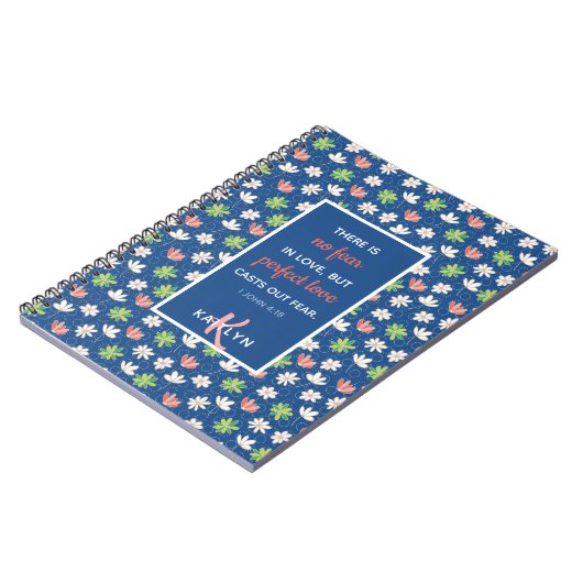 1 John 4:18 Blue Ditsy Floral Pattern Notebook Notizblock (Linke Seite)