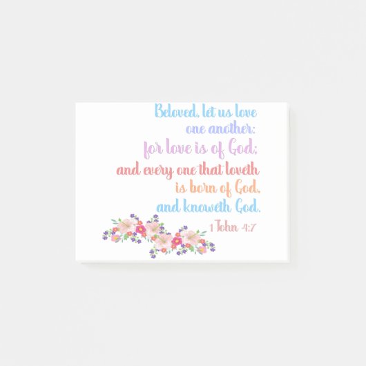 1 John 4:7 Bibelverse Regenbogentext Post-it Klebezettel (Vorderseite)