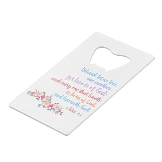 1 John 4:7 Bible Verse Regenbogentext Geldbeutel Flaschenöffner (Rückseite Schrägansicht)