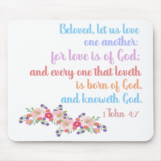 1 John 4:7 Bible Verse Regenbogentext Mousepad (Vorne)