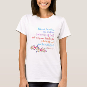 1 John 4:7 Bible Verse Regenbogentext T-Shirt