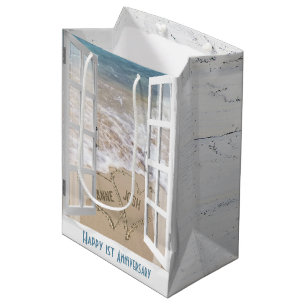1. Jubiläum Beach Hearts Mittlere Geschenktasche Geschenktüte