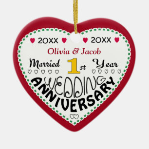 1. Jubiläum Geschenkherz geformt Weihnachten Keramikornament