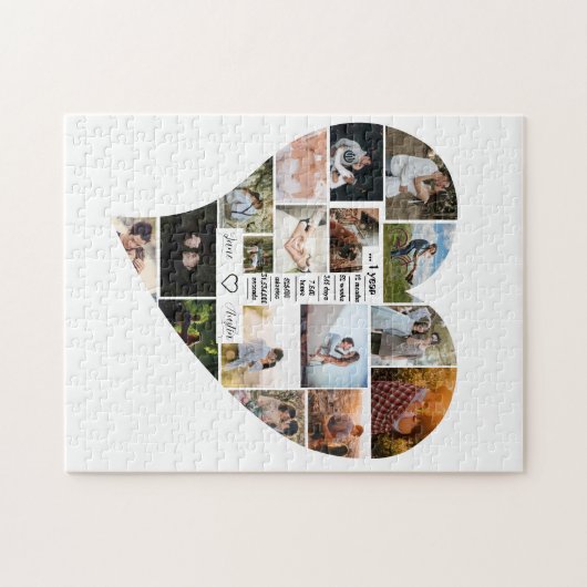 1. Jubiläum Herz geformt FotoCollage Puzzle (Horizontal)