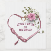 1. Jubiläum Rosa Herz-Band-Weinlabel Weinetikett (Einzelnes Label)