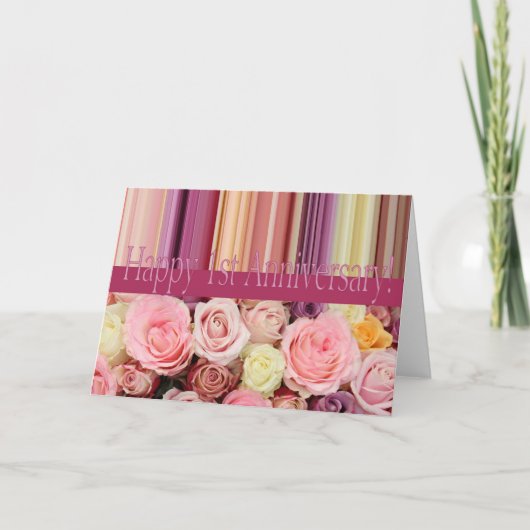 1. Jubiläumskarte - Pastellstreifen für Rose Karte (Vorderseite)