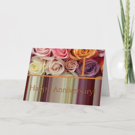 1. Jubiläumskarte - Pastellstreifen für Rose Karte (Vorderseite)