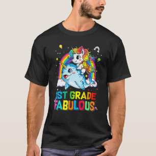 1. Klasse Fabulous Unicorn Reiten Narwhal zurück T-Shirt