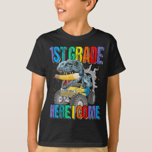 1. Klasse Hier komme ich Monster Truck Dinosaurier T-Shirt