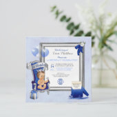 1. Königliches Blau-Silber-Foto Einladung (Stehend Vorderseite)