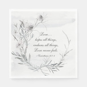 1 Korinther 13:13 Elegant Gray Floral Wasserfarbe Serviette