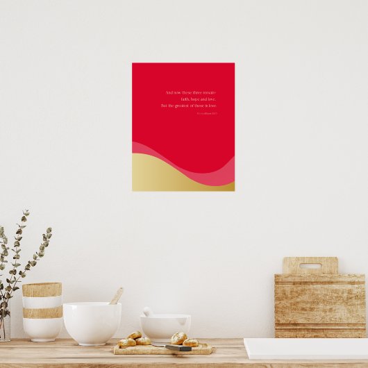 1 Korinther 13:13, Liebe, Wall Art, Red & Gold Poster (Küche)