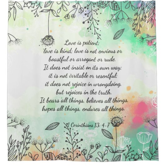 1 Korinther 13: 4-7 Duschvorhang (Vorderseite)