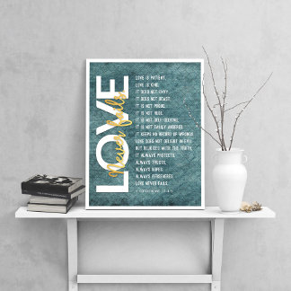 1. Korinther 13:4-8 Bibelvers, Vintage Blau Poster