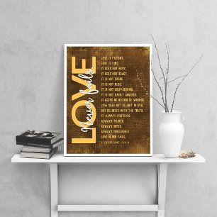 1. Korinther 13:4-8 Bibelvers, Vintage Braun Poster