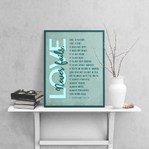 1. Korinther 13:4-8 Bibelvers, Vintage Türkis Poster