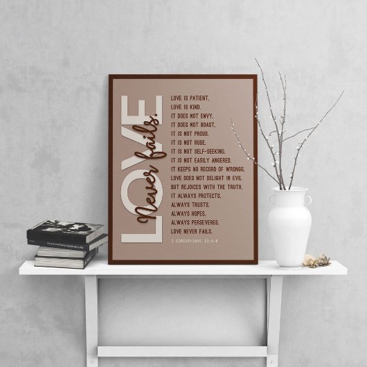 1 Korinther 13:4-8 Bibelverse, Beige Leder Poster