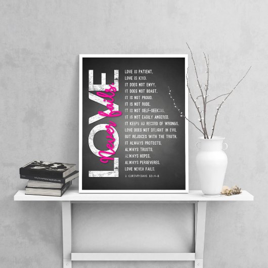 1 Korinther 13:4-8 Bibelverse, Chalk & Pink Poster