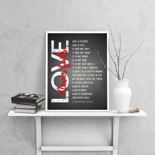 1 Korinther 13:4-8 Bibelverse, Chalk & Red Poster
