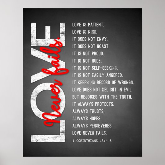 1 Korinther 13:4-8 Bibelverse, Chalk & Red Poster (Vorne)