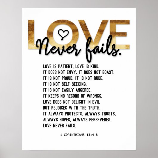 1 Korinther 13:4-8 Bibelverse, Gold-Schwarz-Weiß Poster (Vorne)