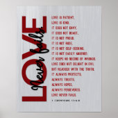 1 Korinther 13:4-8 Bibelverse, Grau-Marion Poster (Vorne)