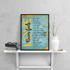 1 Korinther 13:4-8 Bibelverse, Grunge Blue Poster