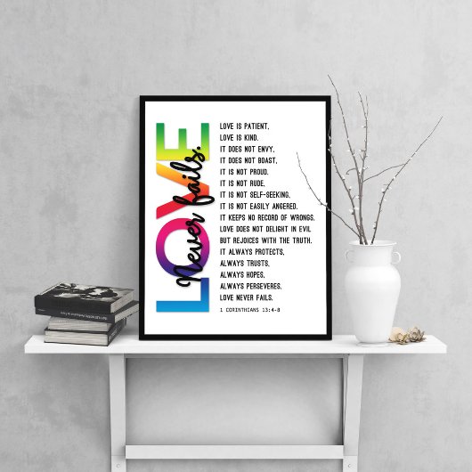 1 Korinther 13:4-8 Bibelverse, Regenbogenfarbe Poster