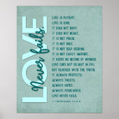 1 Korinther 13:4-8 Bibelverse, Vintag Aquamarin Poster (Vorne)