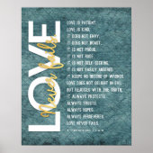1 Korinther 13:4-8 Bibelverse, Vintag blau Poster (Vorne)