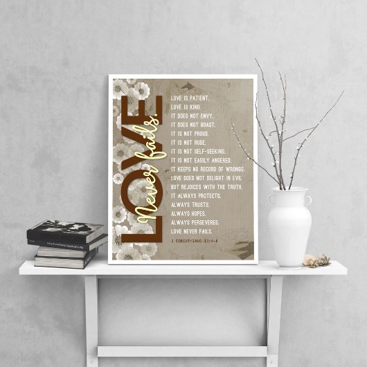 1 Korinther 13:4-8 Bibelverse, Vintage Blume Poster