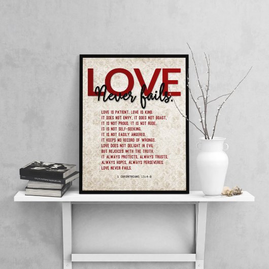 1 Korinther 13:4-8 Bibelverse, Vintager Damast Poster