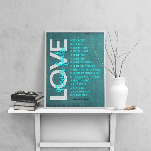 1 Korinther 13:4-8 Bibelverse, Vintages Azurblau Poster