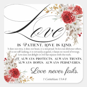 1. Korinther 13,4-8 Liebe ist geduldig Bibel Blume Quadratischer Aufkleber