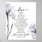 1 Korinther 13:4-8 Liebe ist Patient Lavendel Iris Poster (Vorne)