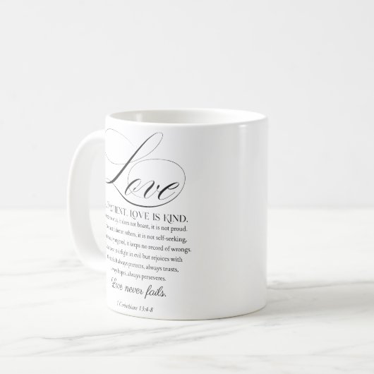 1 Korinther 13:4-8 Liebe ist Patient Wedding Verse Kaffeetasse (Vorderseite Links)
