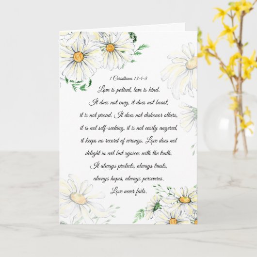 1 Korinther 13:4-8 Liebe ist Patient White Daisies Karte (Gelbe Blume)