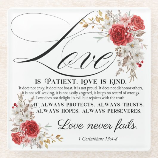 1 Korinther 13:4-8 Liebe ist Patientenbibel Blüte Glasuntersetzer (Vorderseite)